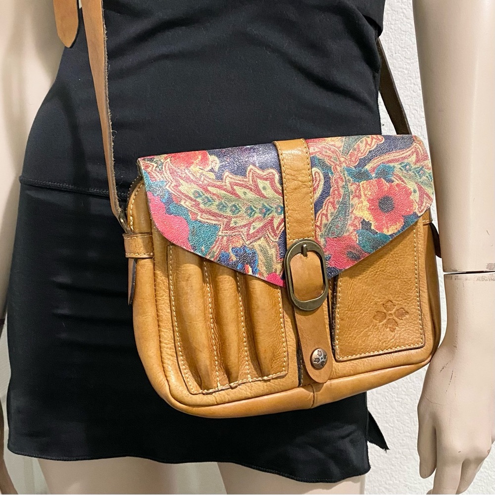 PATRICIA NASH Brown Leather Floral Praga Flap Crossbody Bag